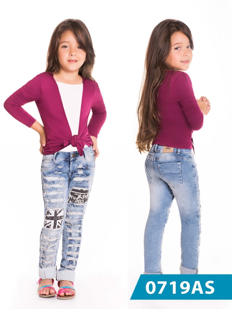 Girls' Distressed Skinny Jeans with Union Jack Patches – Asi Sea