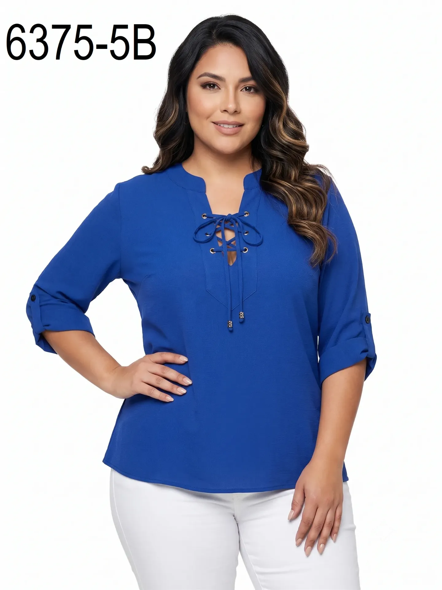 Women's Royal Blue Plus Size Lace-Up Blouse 6375-5B