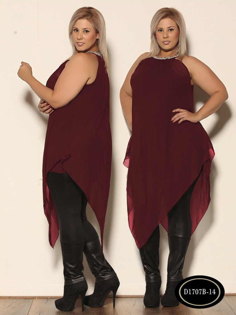 Women's Burgundy Handkerchief Hem Tunic Dress D1707B14