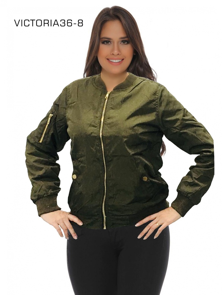 Chaqueta Chaqueta Bomber de Satén Verde Oliva para Mujer Victoria36-8