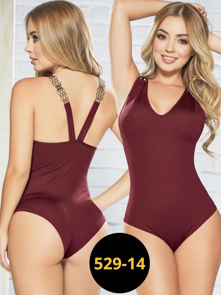 Women's Burgundy V-Neck Bodysuit 529-14