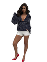 Women's Navy Polka Dot V-Neck Bell-Sleeve Blouse 256047411