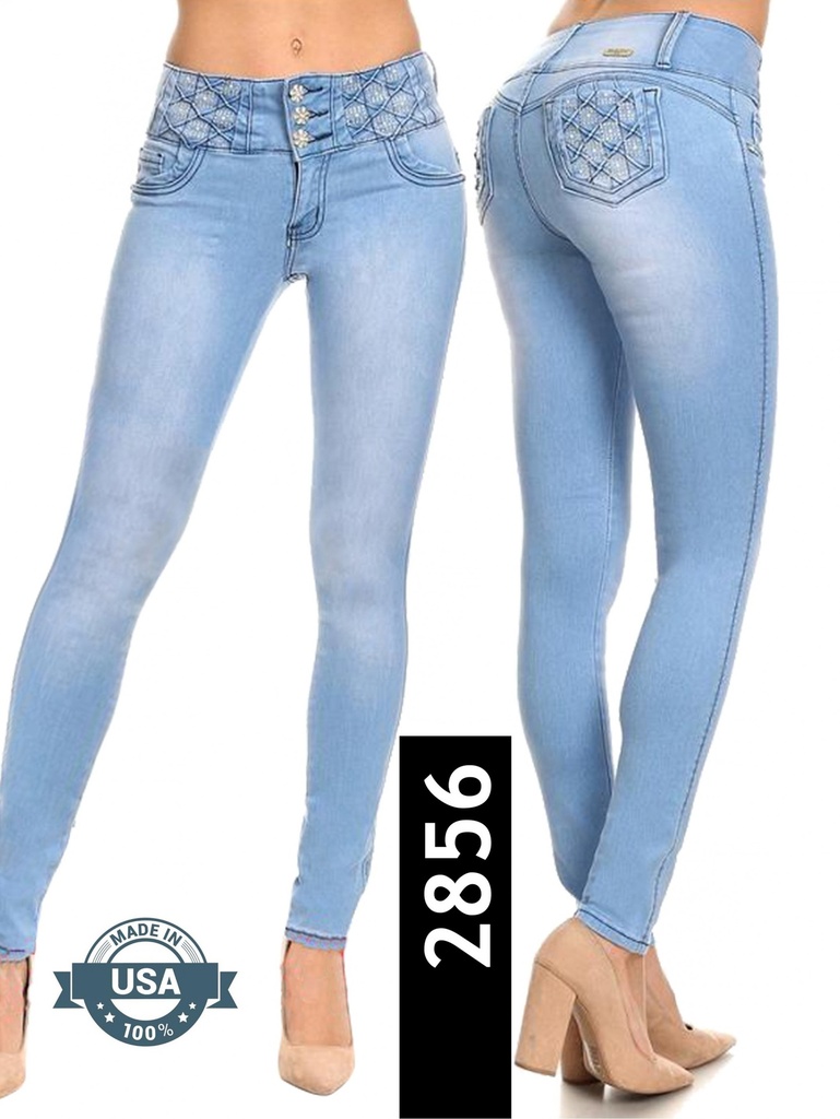Jeans Levantacola Ajustados Lavado Claro para Mujer 2856