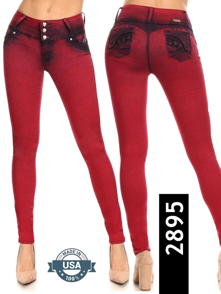 Jeans Levantacola Ajustados Rojo para Mujer 2895