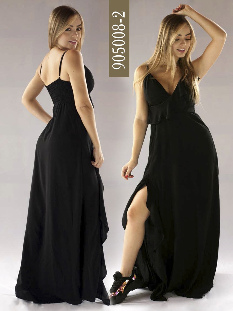 Vestido Largo con Abertura Negro para Mujer 905008-2