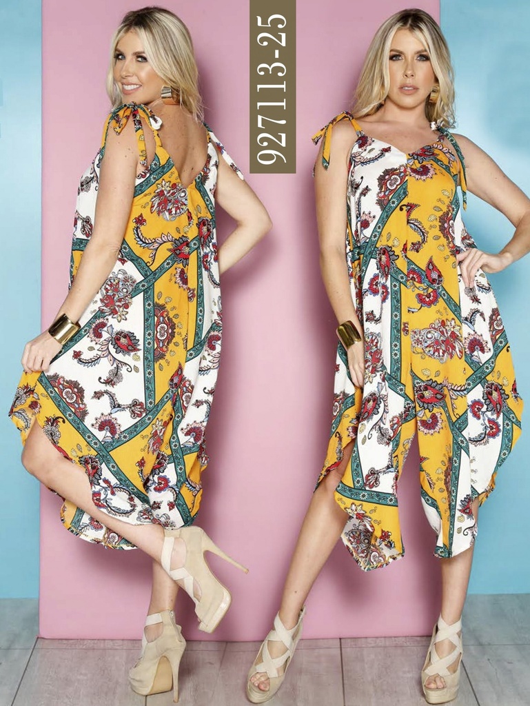 Vestido Sin Mangas Bajo Asimétrico Floral Amarillo para Mujer 927113-25