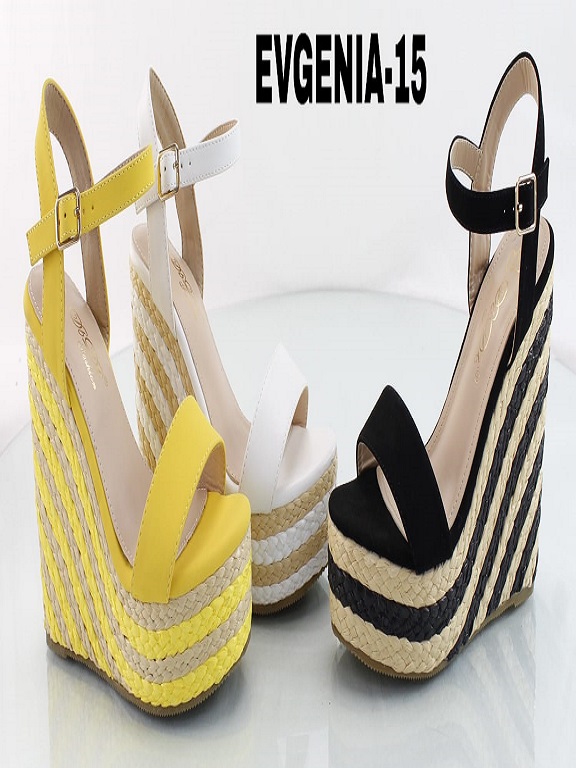 [200evgenia155] Women's Yellow Striped Espadrille Platform Wedges Evgenia-15B
