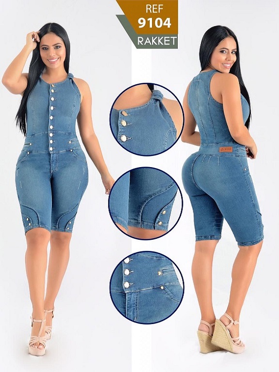 Women's Medium Denim Sleeveless Button Front Bermuda Jumpsuit 9104