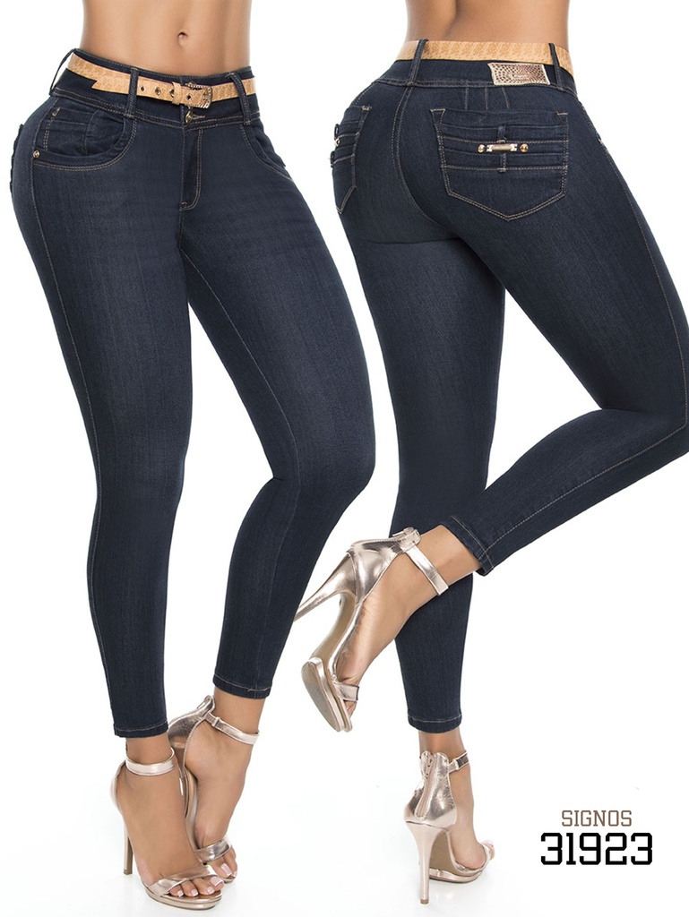 Jeans Levantacola Ajustados Azul Oscuro para Mujer 31923