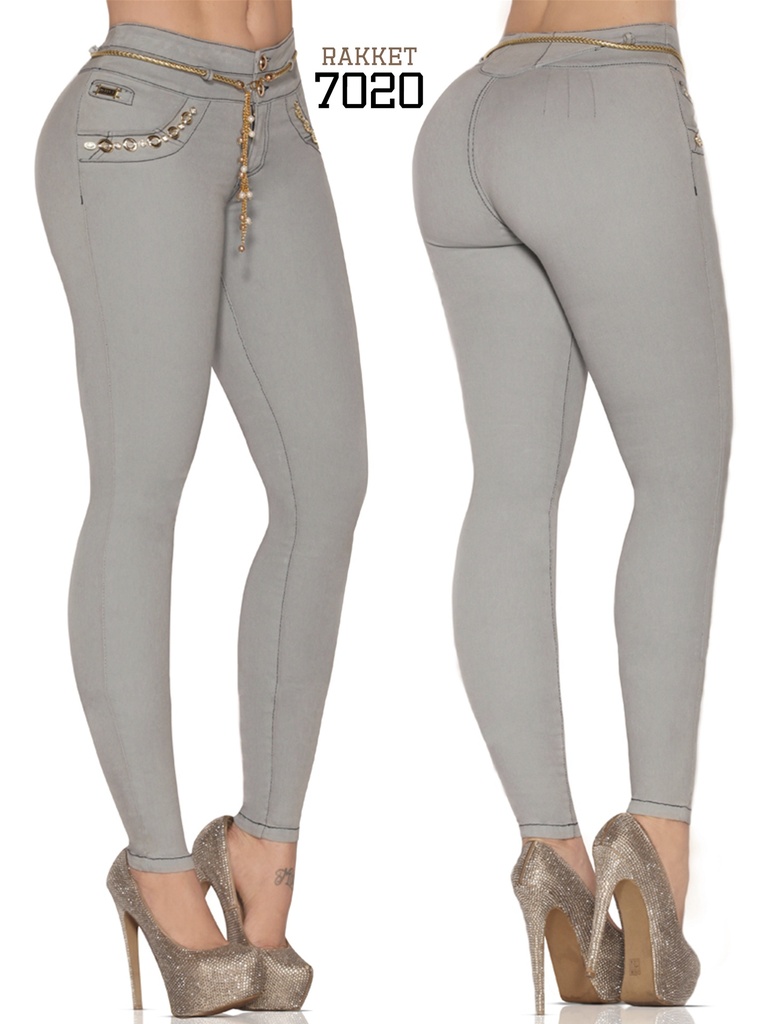 Jeans Levantacola Ajustados Gris para Mujer 7020