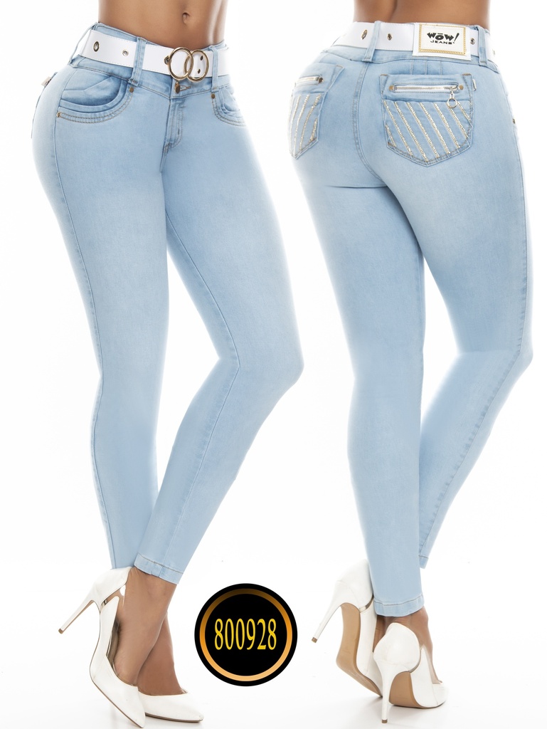 Jeans Levantacola Ajustados Azul Hielo para Mujer 800928