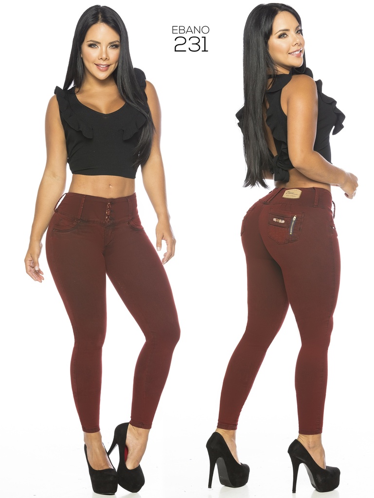 Jeans Levantacola Ajustados Café Chocolate para Mujer 231