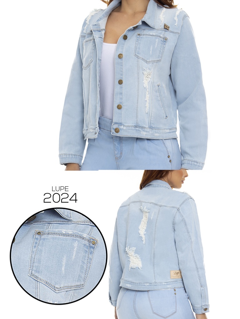 Women's Light Wash Distressed Denim Jacket 2024