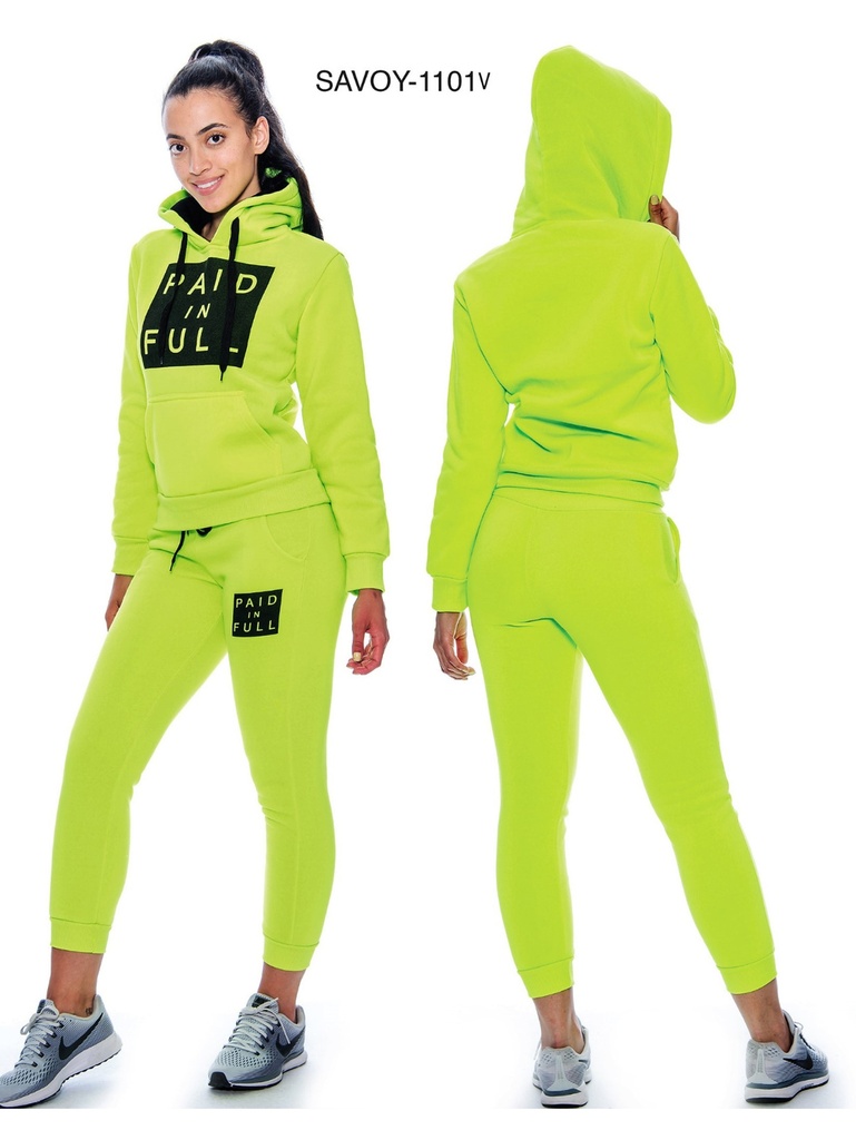 [200SAVOY1101VXXL] Conjunto Deportivo Sudadera Estampada con Capucha y Jogger Verde Lima Neón para Mujer Savoy-1101-V