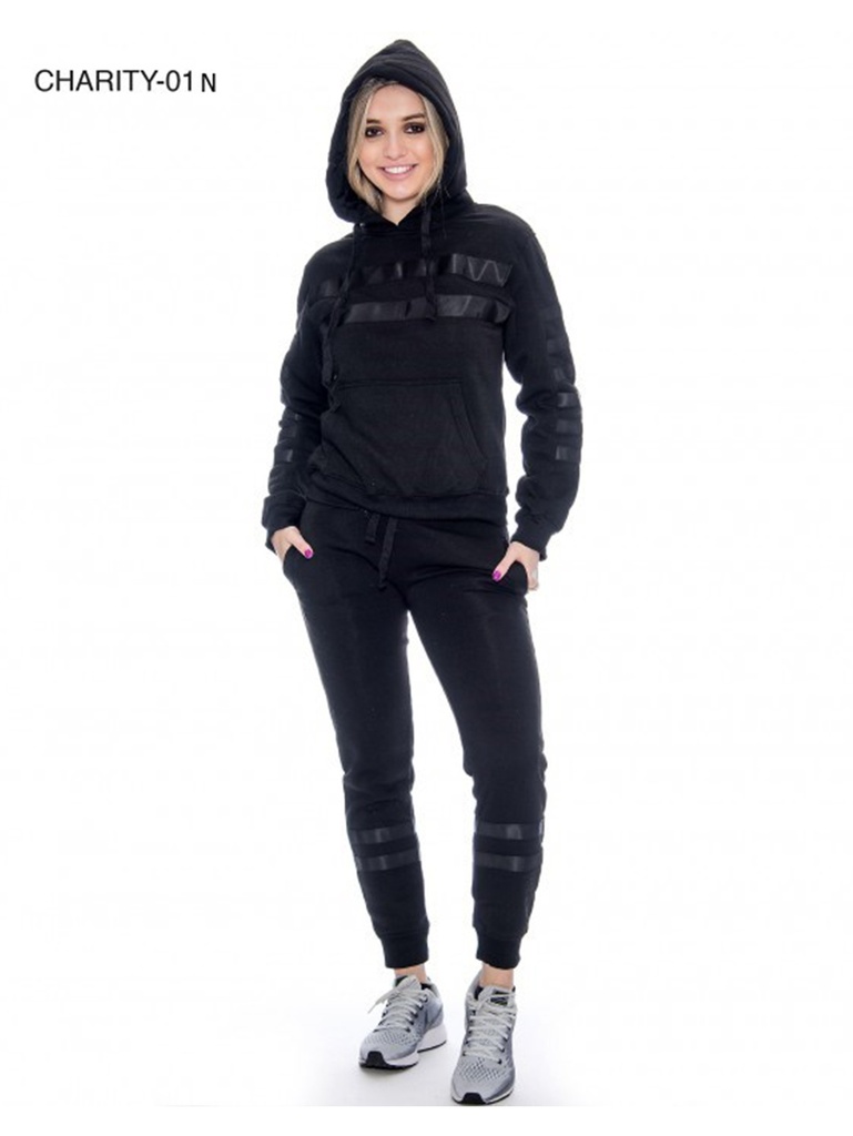 [200CHARITY01NXXL] Women's Black Graphic Hoodie & Joggers Activewear Set Charity-01 N