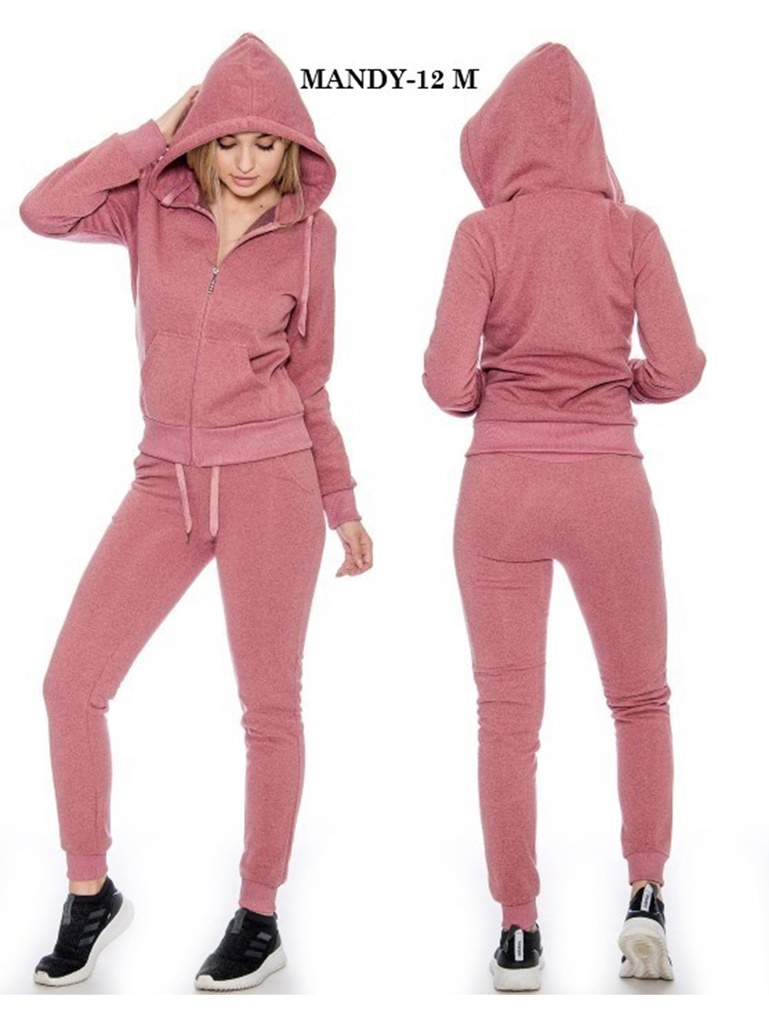 [200MANDY12MXXL] Women's Dusty Rose Zip Hoodie & Joggers Activewear Set Mandy-12 M