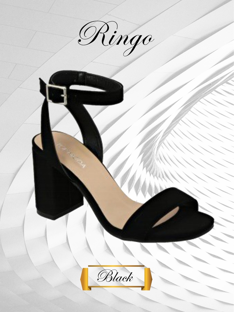 Women's Black Ankle Strap Block Heel Sandal Heels Ringo