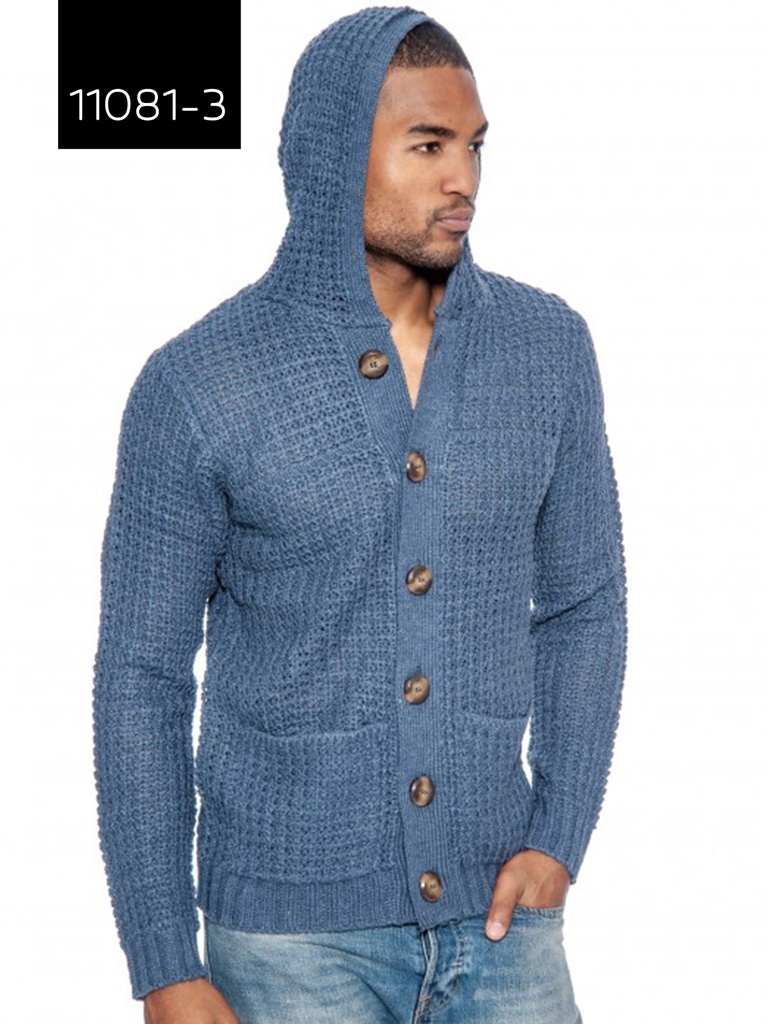 Men's Blue Hooded Button-Front Knit Cardigan Sweater – L.A