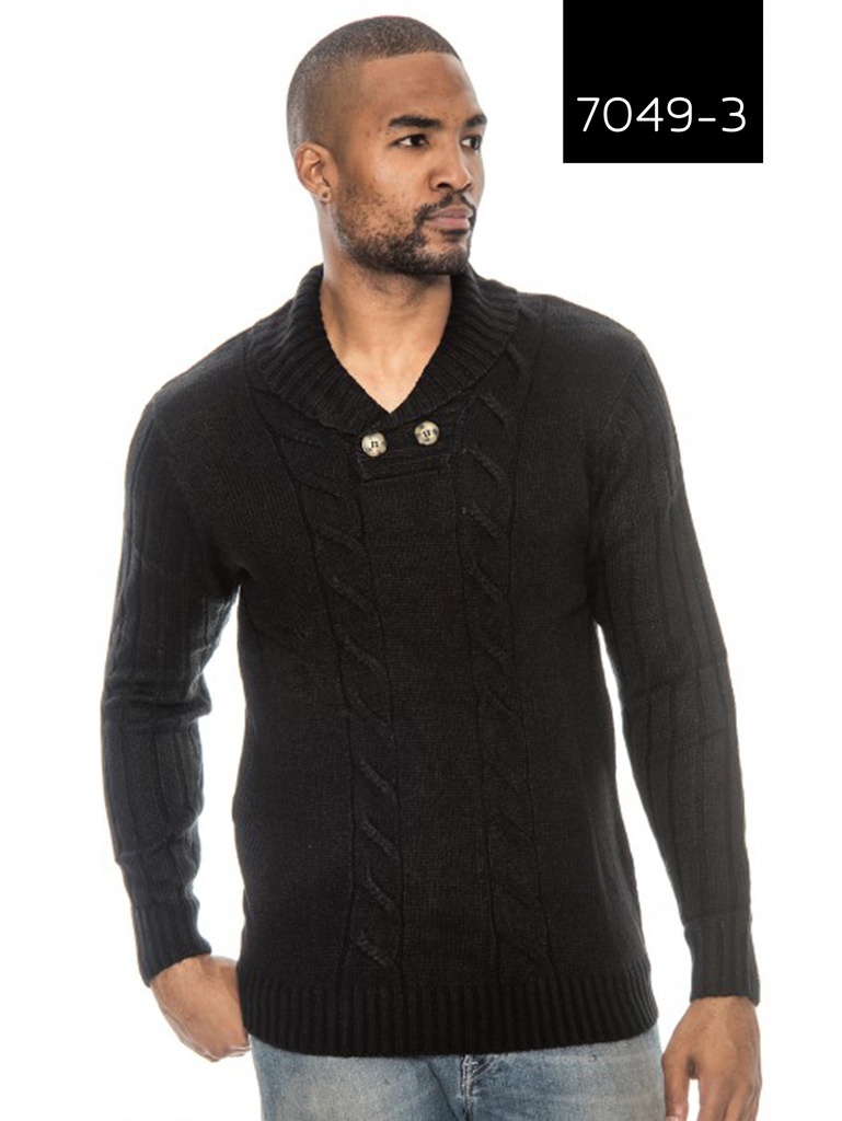 Men's Black Cable-Knit Shawl-Collar Sweater – L.A