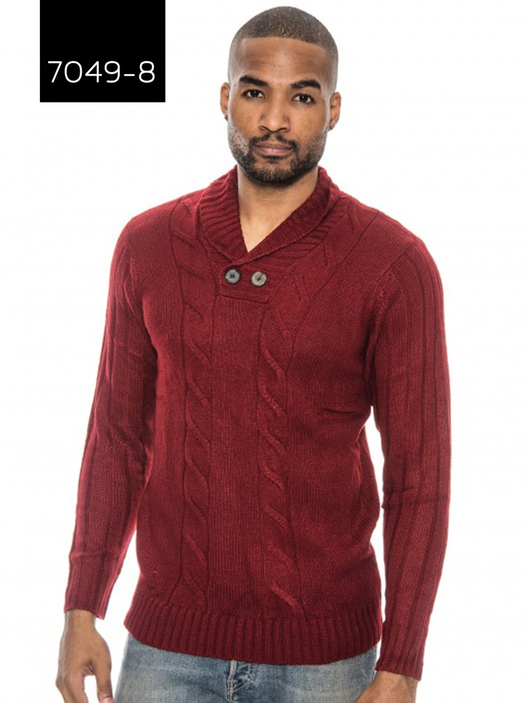 Suéter para Hombre Vinotinto de Punto Trenzado con Cuello Chal – L.A