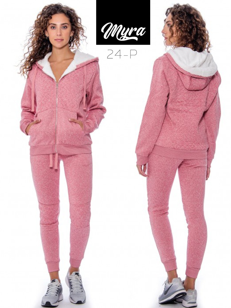 [200MYRA24PXXL] Women's Pink Sherpa Lined Zip Hoodie & Joggers Activewear Set Myra-24-P