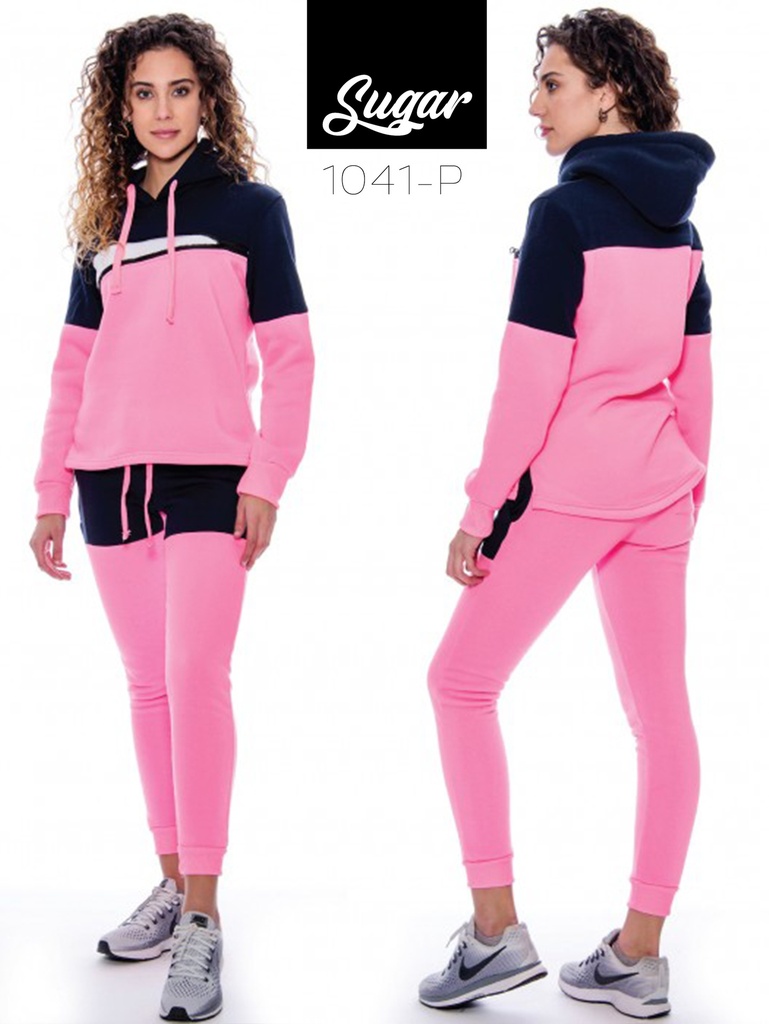 [200SUGAR1041PXXL] Women's Pink & Navy Color Block Hoodie & Joggers Activewear Set Sugar-1041-P