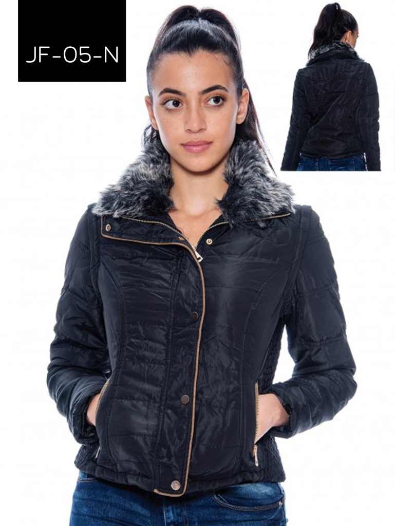 [200JF05NS] Women's Black Faux Fur Collar Jacket Jacket JF-05-N