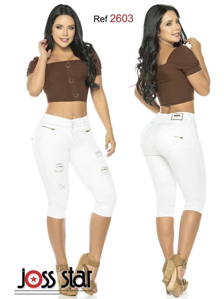 [1092603101] Women's White Butt Lift Capri Jeans 2603