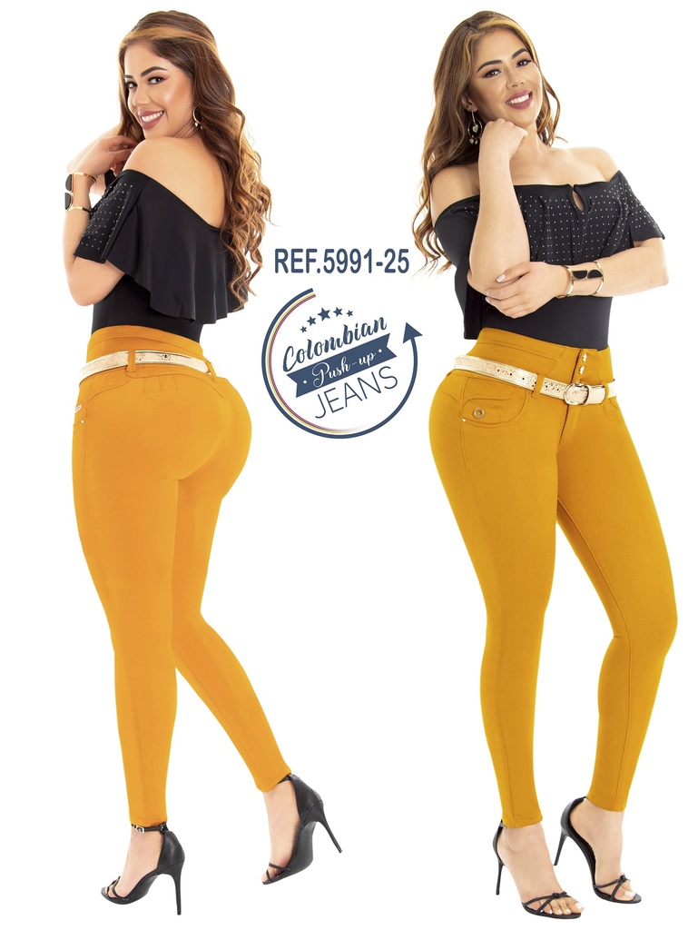 Jeans Levantacola Ajustados Mostaza para Mujer 5991-25