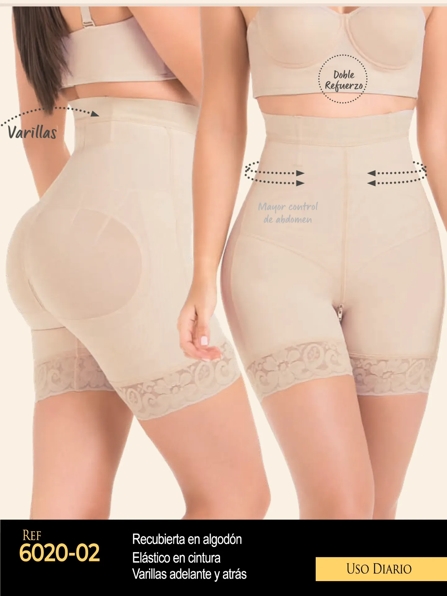 [1106020XXL02] Women's Beige High Waist Shaper Shorts Shapewear Body Shaper 6020-02