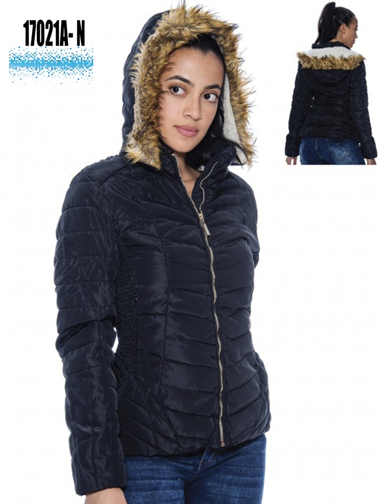 [20017021ANXL] Women's Black Puffer Faux Fur Hood Jacket 17021A-N
