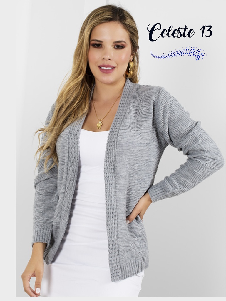 Suéter Cárdigan Abierto Gris para Mujer Celeste-13