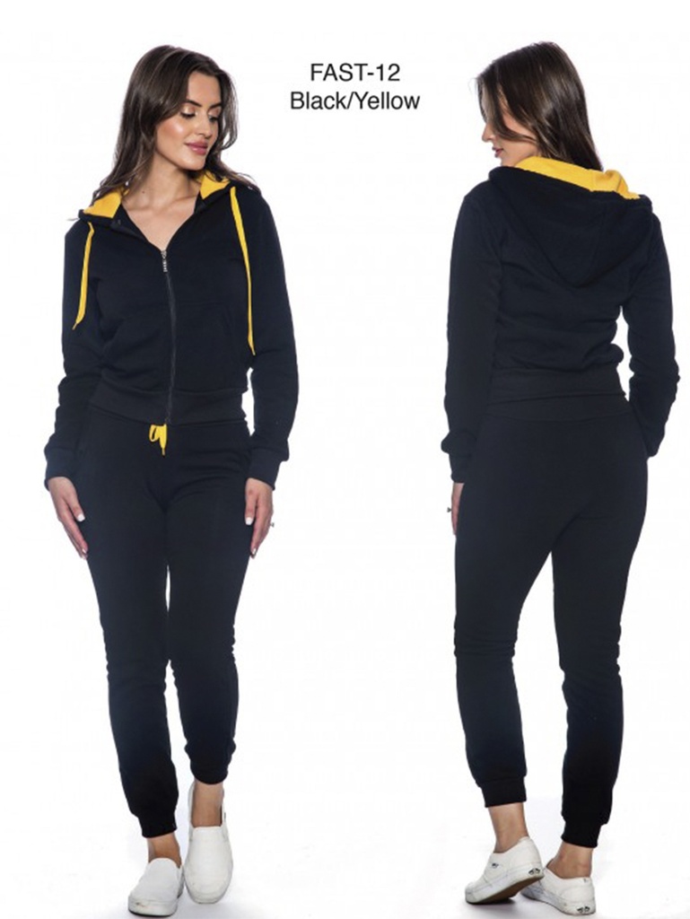[200FAST12BYXXL] Women's Black & Yellow Hoodie & Joggers Activewear Set Fast-12 Black Yellow
