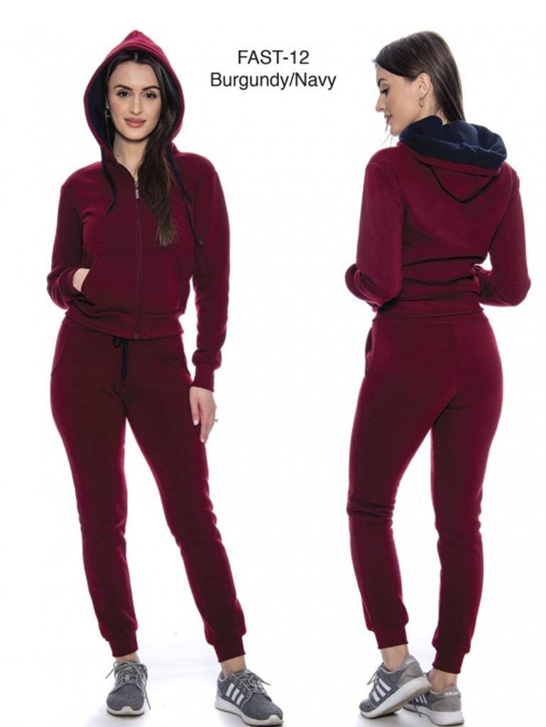 [200FAST12BNXXL] Women's Burgundy & Navy Hoodie & Joggers Activewear Set Fast-12 Burgundy