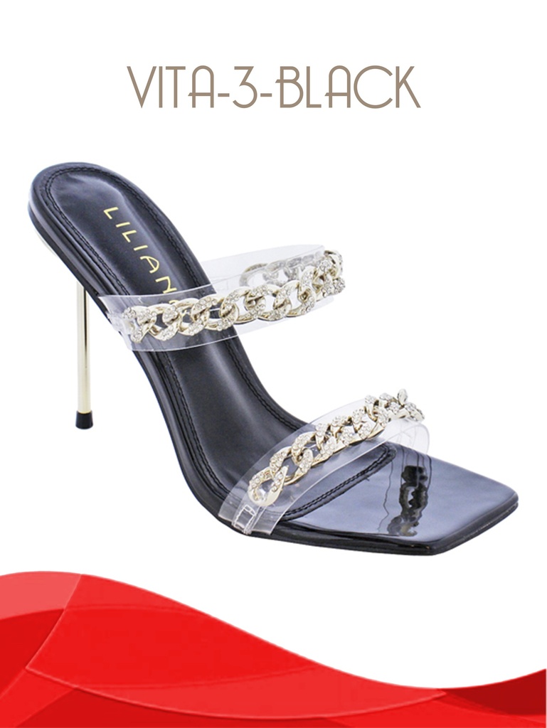 [210VITA3BL10] Women's Clear & Silver Chain Stiletto Slide Heels Vita-3