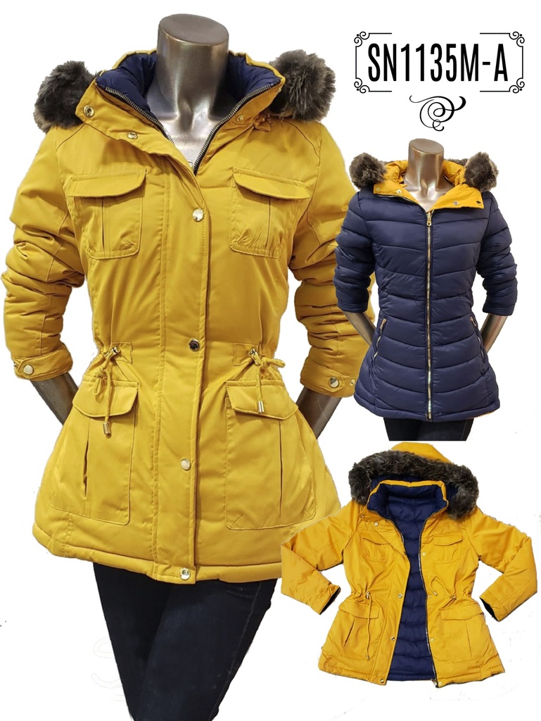 Women's Mustard Faux Fur Hooded Parka Jacket SN1135M-A