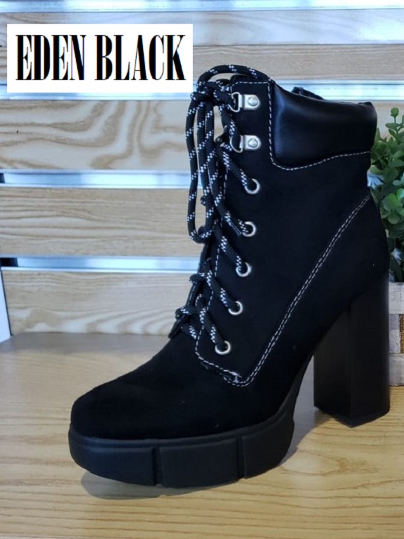 Women's Black Suede Lace-Up Chunky Platform Ankle Boots Eden