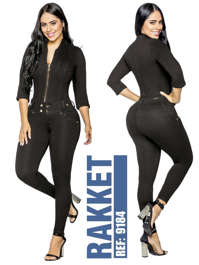 [2619184R01] Women's Black Long Sleeve Butt Lift Jumpsuit 9184
