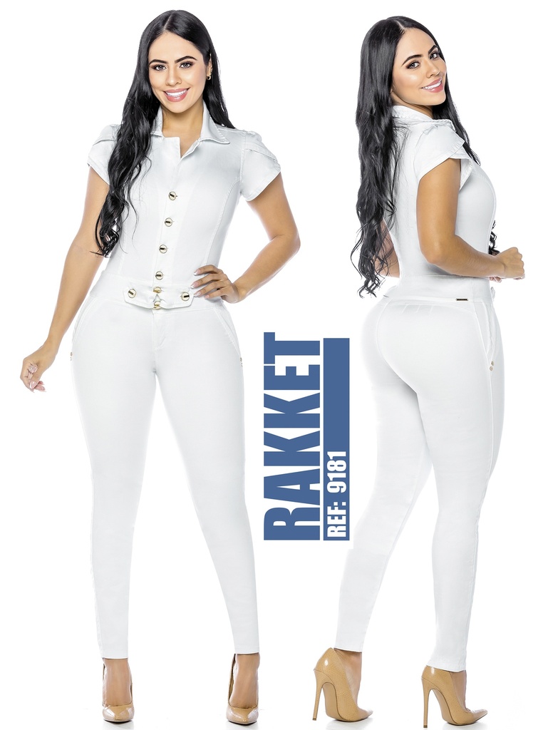 Enterizo Manga Corta con Botones Levantacola Blanco para Mujer 9181