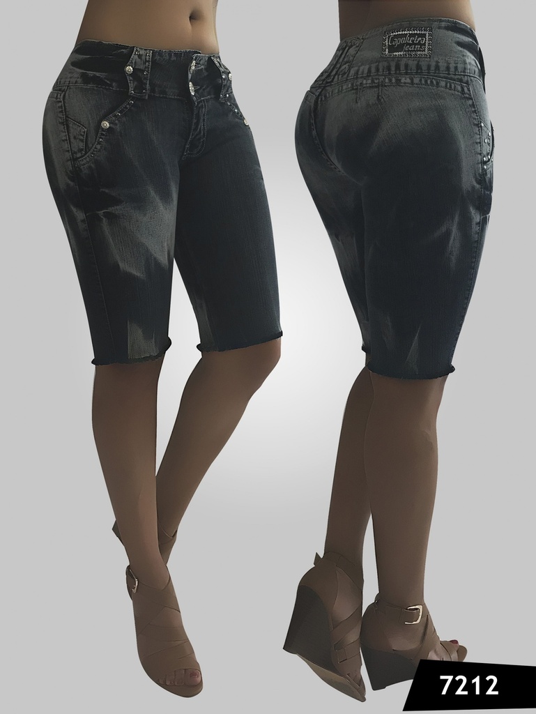 [102721203] Women's Black Gray Wash Butt Lift Bermuda Denim Shorts 7212