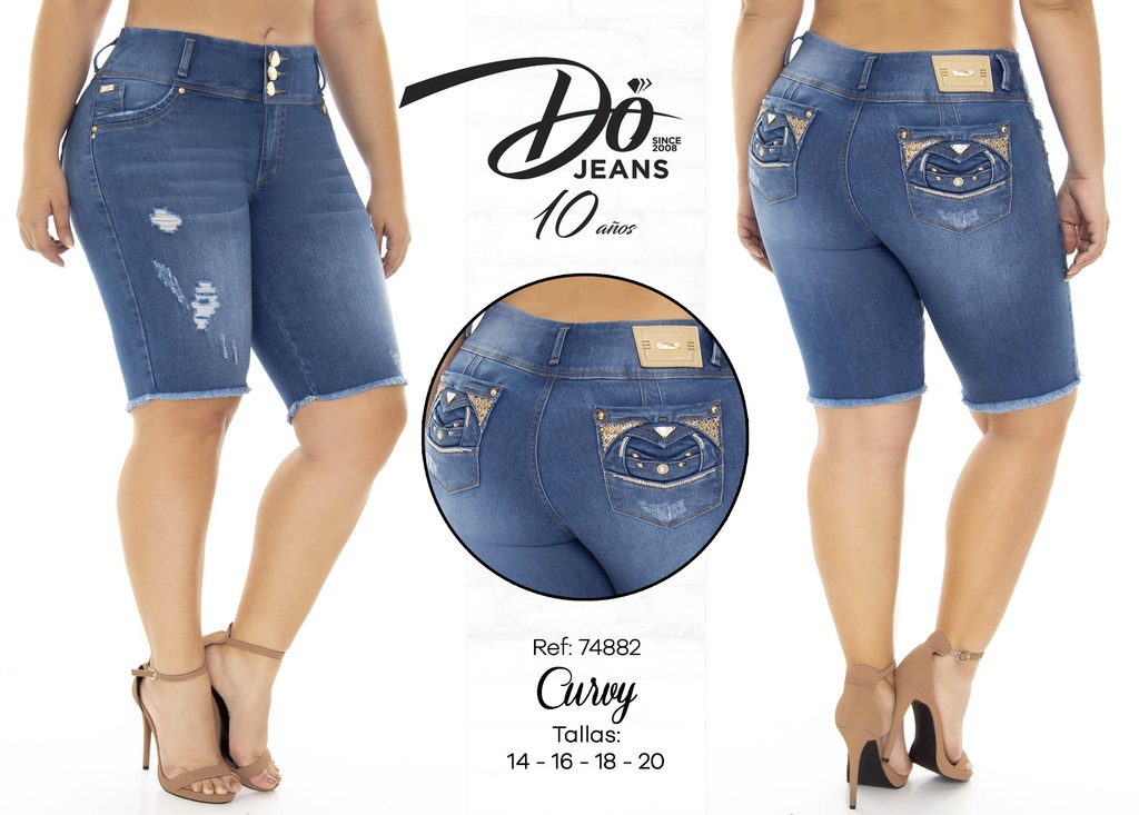 Short Bermuda de Mezclilla Rasgada Lavado Medio para Mujer Do 10 Curvy