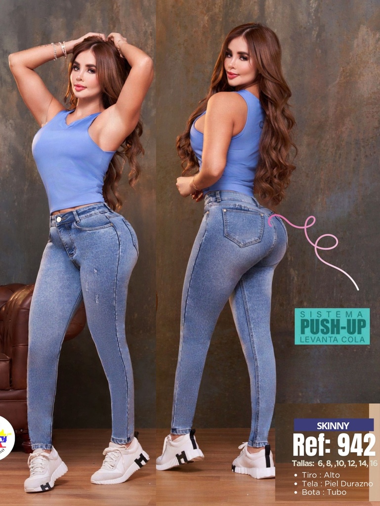 Colombian Push-Up Skinny Jeans 942 – High Rise, Light Wash