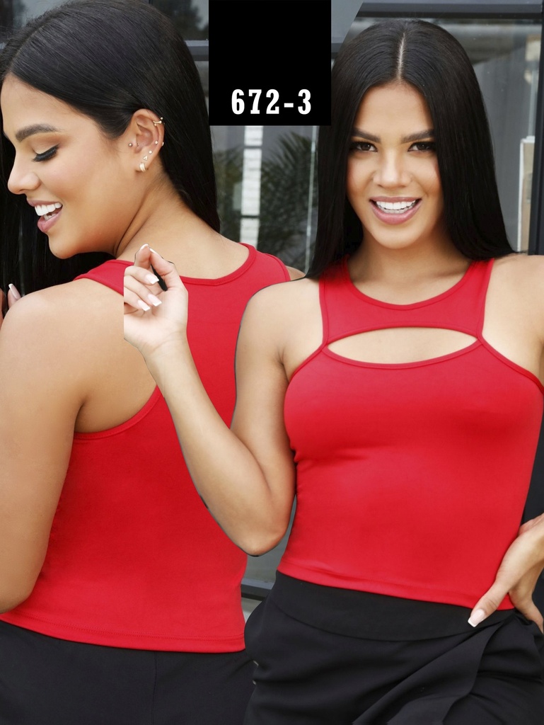 Top con Abertura Rojo para Mujer 672-3