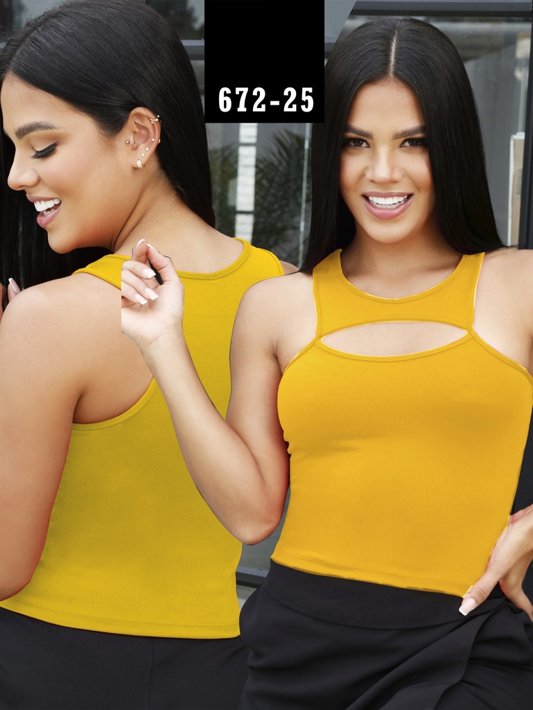 Women's Mustard Cutout Top 672-25