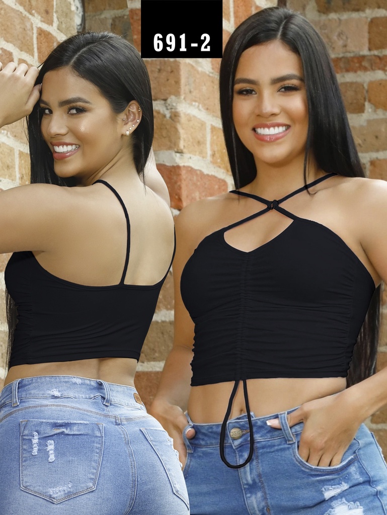 Crop Top Halter con Tiras Cruzadas Negro para Mujer 691-2