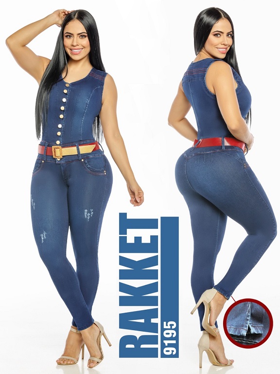 Enterizo Sin Mangas con Botones Levantacola Mezclilla Oscura para Mujer 9195