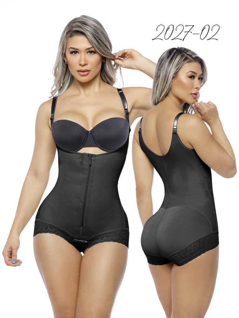 [2302027XXL02] Women's Black Bodysuit with Built-In Bra Shapewear Body Shaper 2027-02
