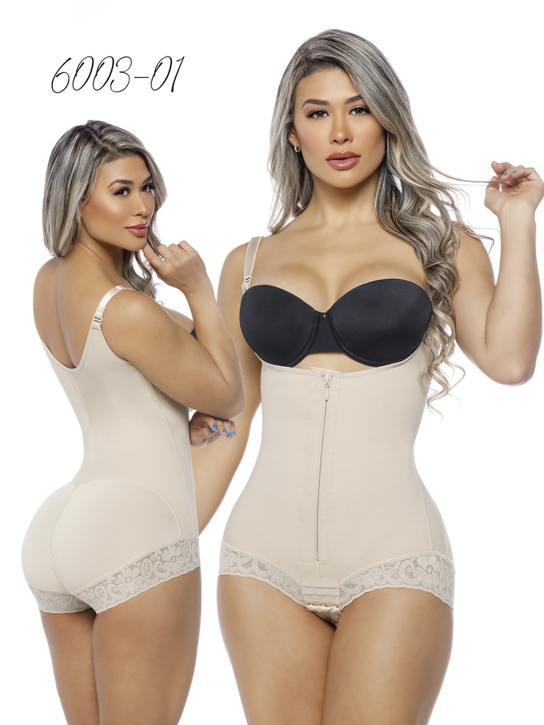 [2306003L01] Women's Beige Lace Trim Short Leg Body Shaper Shapewear Body Shaper 6008-01
