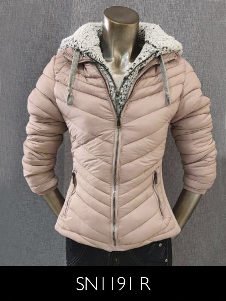 Women's Blush Pink Puffer Sherpa Hood Jacket SN1191-R