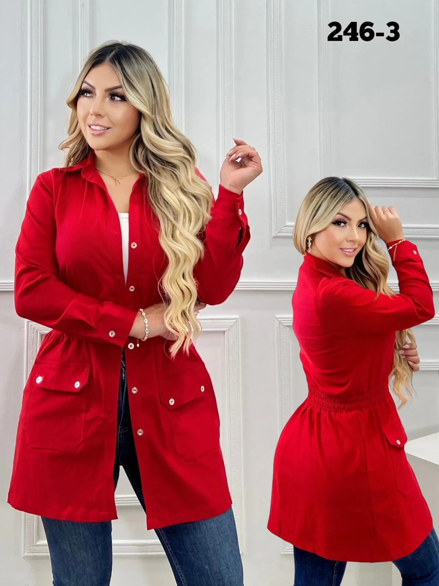 Chaqueta Larga Utilitaria Rojo para Mujer 246-3